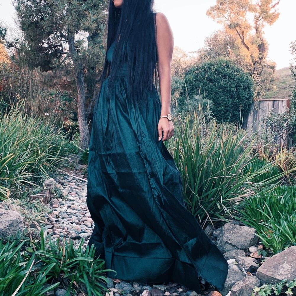 Elegant long dark turquoise dress in Size S